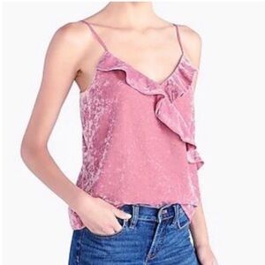 J CREW Pink Crushed Velvet Ruffle Cami Tank Top Size M